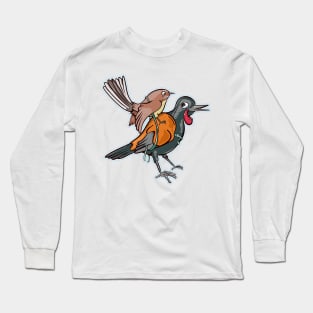 Fantail and saddleback NZ birds Long Sleeve T-Shirt